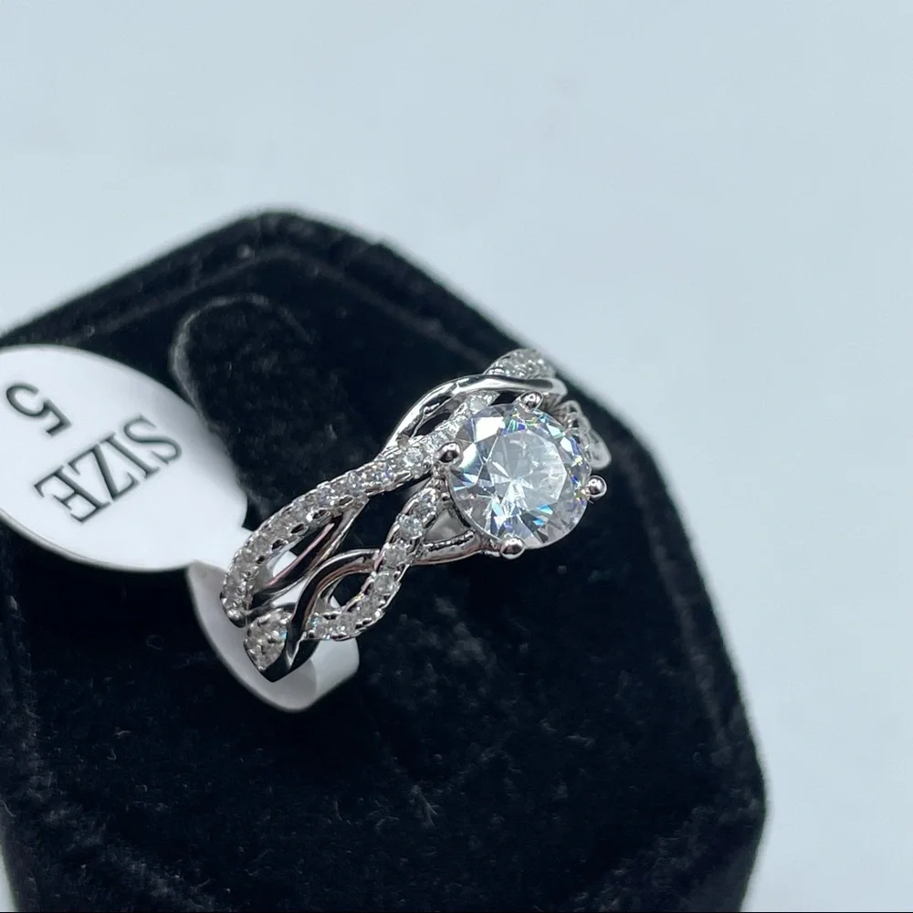 925 Sterling Silver Round Cut Diamond Elegant 2 Band Wedding Ring Set 5